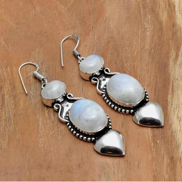 New Rainbow Moonstone 925 Silver Statement Earrings. - Picture 13 of 13